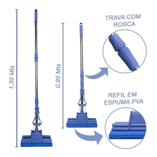 Rodo Mágico Original Alfatec Esfregão Espuma Pva Azul De Alta Qualidade Cabo Inox Super Resistente Mop Limpeza Pratic