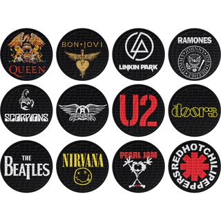 Porta Copos Bandas de Rock Medida 9 cm com Impressão Digital Emborrachado em Alto Relevo Premium