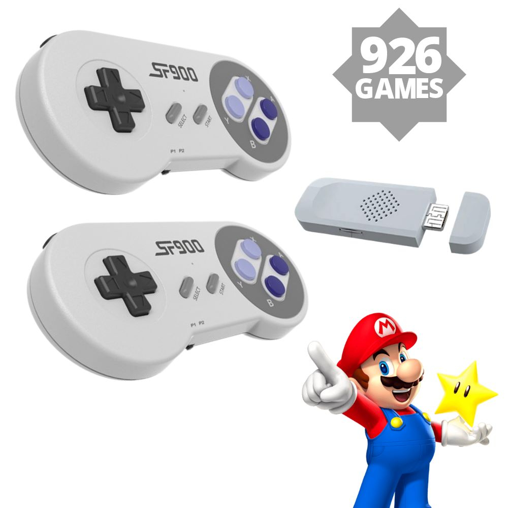 Super Nintendo SF900 2.4G Wireless com 2 Controles sem Fio Classicos Snes Retrô