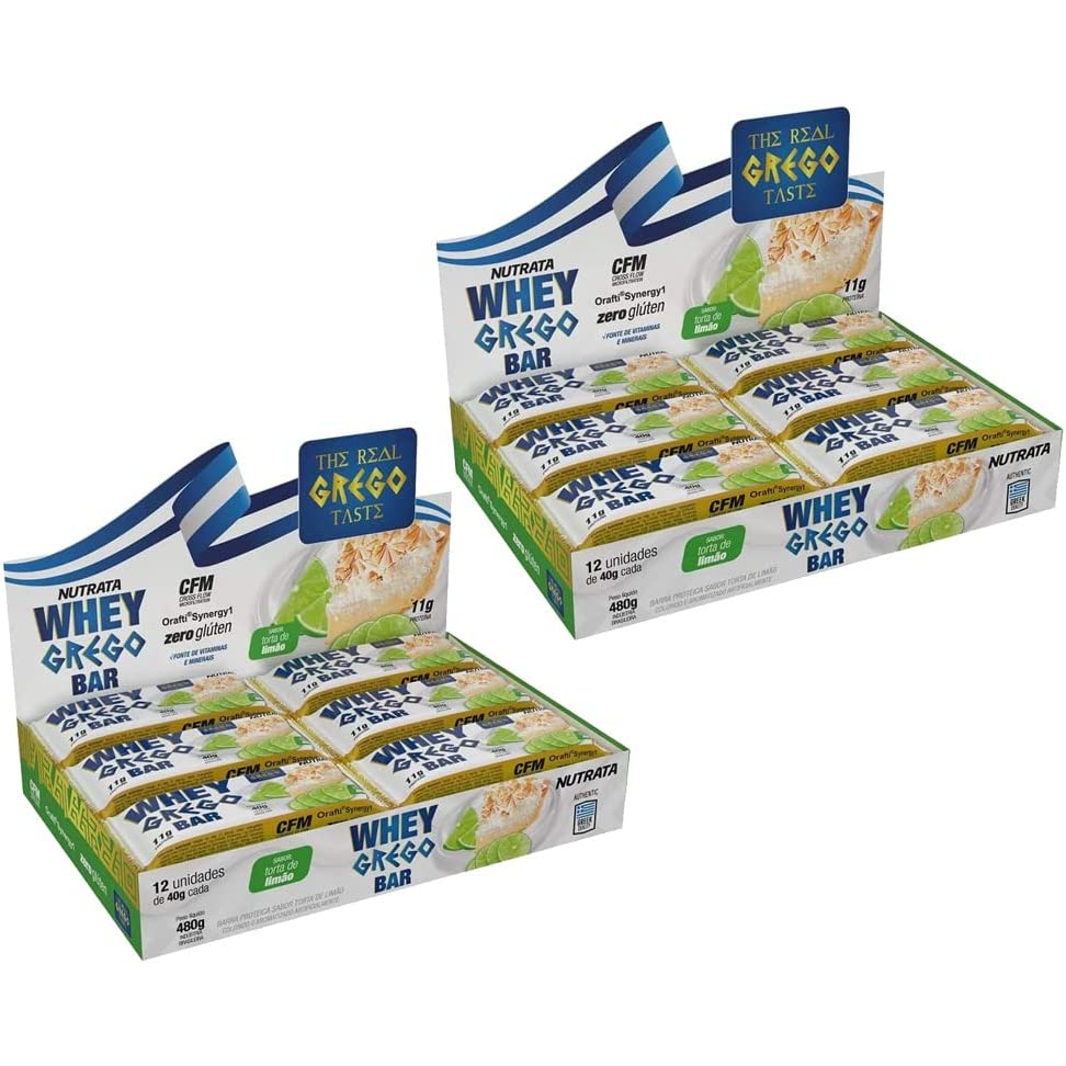 Kit 2 Whey Grego Bar – Torta de Limão – Display com 12 barras de 40g cada – Nutrata