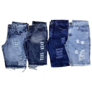 Bermuda Masculina Jeans Colorida Destroyed Rasgada Desfiada Presente Bonito  Para Homem Natal Ano Novo