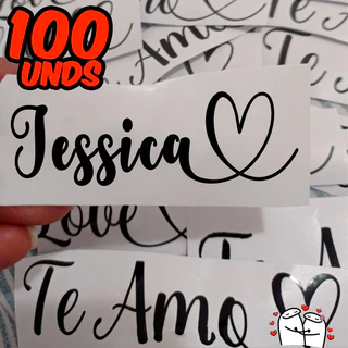 kit 100 Adesivos Vinil personalizado Com Coração para taças, Tuppeware, garrafinhas, cadernos, copos, Garrafas Stanley impermeável