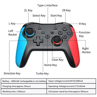 Controlador sem fio para nintendo switch pro, pc, smart tv, box tv, telefone tablet e ps3 tesla 6 eixo joystick gamepad.