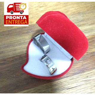 Alianças Namoro Prata Par de Alianças de Compromisso Aço Coração Batimento 8mm Masculino Feminino Lindas Promoção