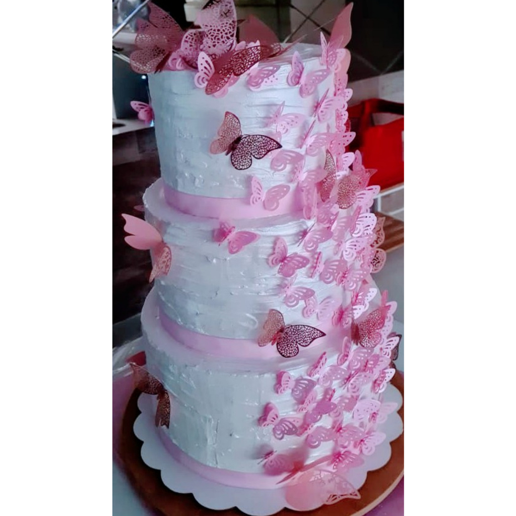 Ins bandeira de bolo com glitter rosa, decoração de sobremesa e bolo com  borboletas, douradas, para festa de aniversário, casamento, princesa