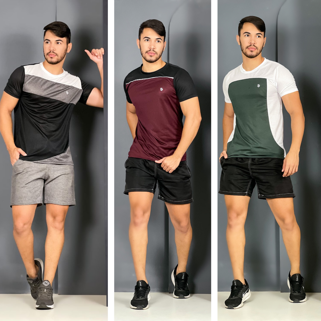 Kit de 3 Camisetas Dry fit Malha fria Anti Suor Blusa Masculina Treino Academia Esportes Exercícios Corrida