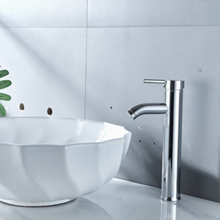 Torneira Para Banheiro Alto Inox Lavatório Cuba Mesa Misturador Água Quente E Fria Cor Prata