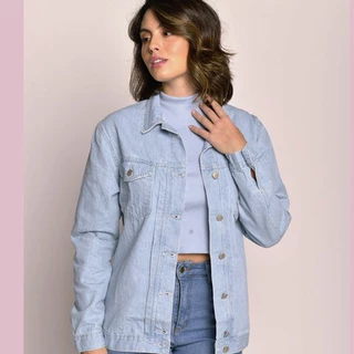 Jaqueta clara Feminina Oversized com Botão cromado