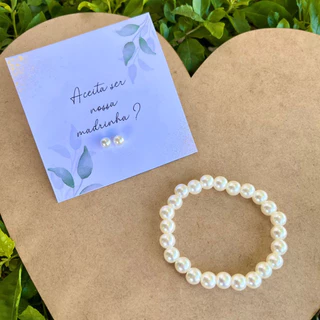 10/15/20 Kit madrinha de casamento azul serenity pulseira e brinco de pérolas lembrancinha convite