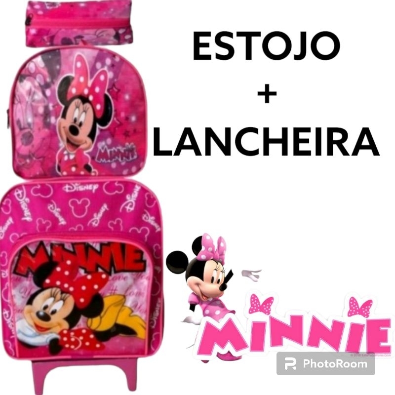 kit Mochila infantil de Rodinha da mini / Minnie mouse menina + estojo + lancheira escolar