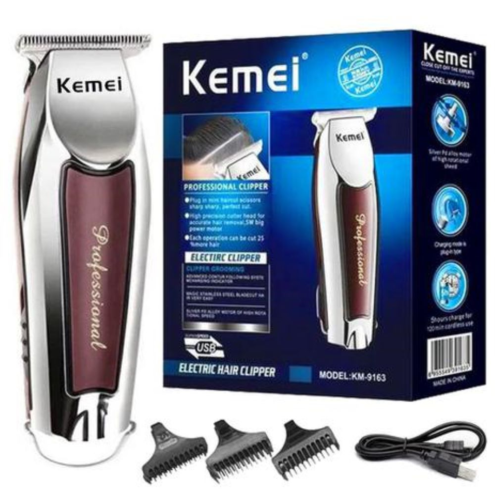 Máquina de Acabamento profissional Detailer Barbearia Kemei KM-9163 Recarregável Usb Bivolt