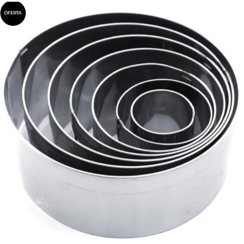 Jogo Cortador Modelador Redondo Liso 7pçs Inox Para Massas E Biscoitos