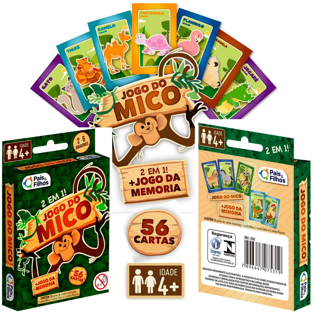 Kit Jogo de Mesa 4 Cores Cartas mico + memoria 2 EM 1 - Loja Zuza  Brinquedos