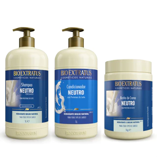 Kit Neutro Shampoo, Condicionador e Banho de Creme Bio Extratus - 1L Hidratação