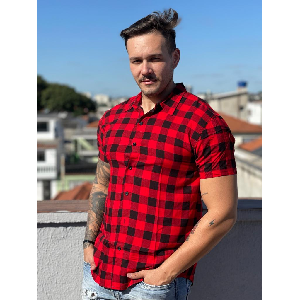 camisa masculina xadrez de Botão manga curta flanelada / camisa quadriculada / Blusa masculina / camisa xadrez / blusa xadre