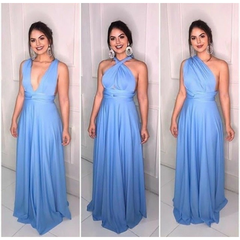 Vestido Longo Azul Serenity em Oferta