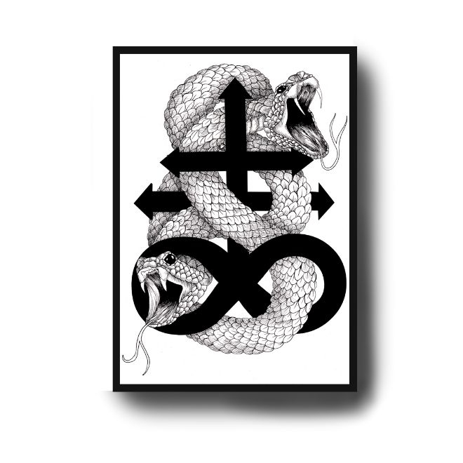 Quadro Decorativo Cruz de Leviatã e Serpentes com Moldura E