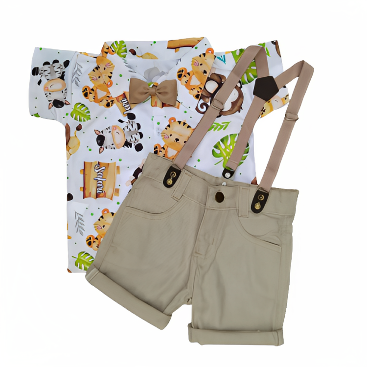 Roupa Safari Infantil Menino Safari Baby Festa Bege Folhas | Shopee Brasil