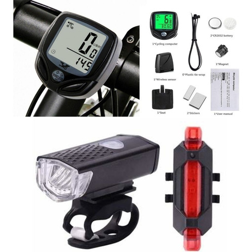 Kit Iluminação Farol Para Bike Lanterna Pisca E Velocímetro Com Fio Kit Promoção