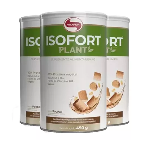 Kit 3 Whey Isolado Isofort Plant Vitafor 450g Paçoca
