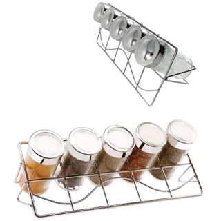 Porta Tempero 5 Potes Vidro + Suporte Horizontal Inox Premium