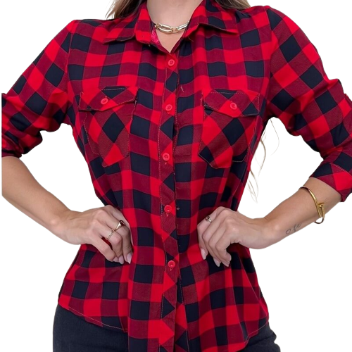 Camisa Feminina Xadrez Social para Festa Junina Blusa Xadrez