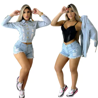 Jaqueta Jeans Feminina Rebelde Cor Clara-Casaco Jeans Curto