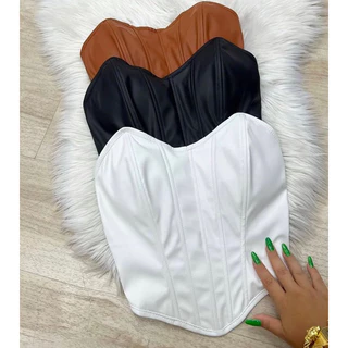 CORSELET couro , cropped
