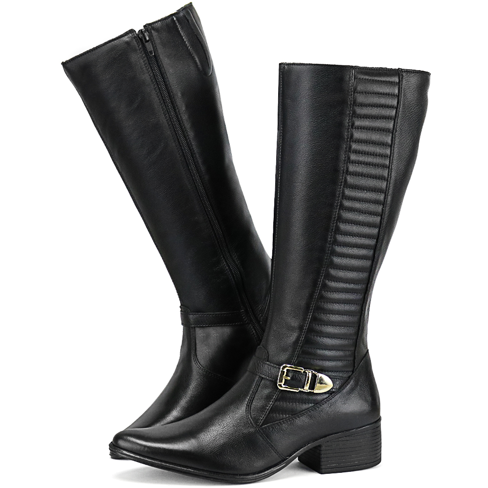 Bota Feminina Couro Cano Alto Salto Baixo Confortável Barbosas | Shopee ...