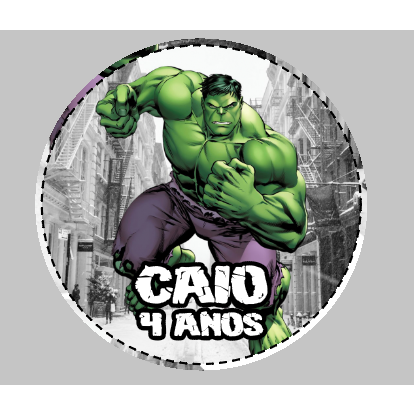 20 adesivos Redondo 5cm Pirulito Hulk