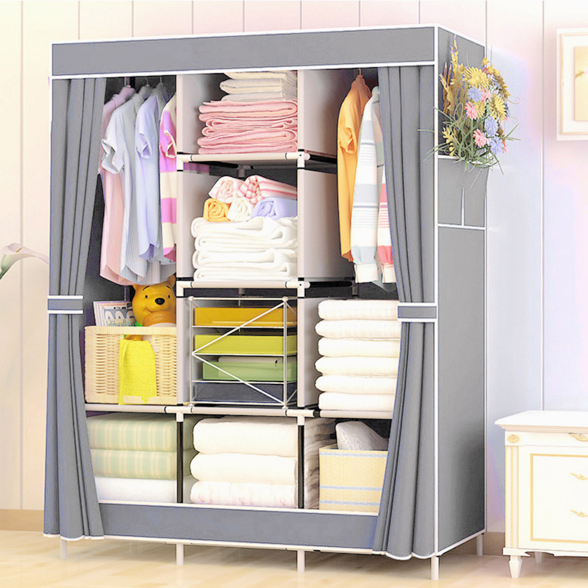 Guarda Roupa Dobrável Organizador De Roupas Cor：Cinza