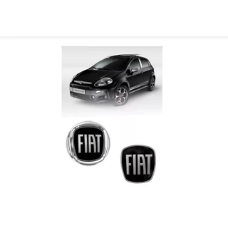 Kit 2 Emblemas Fiat Preto Novo Punto Blackmotion Attractive Tjet 2013/2016