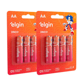 8 Pilhas Pequena Comum AA Zinco 1.5V Elgin 2 Cartela com 4 Unidades