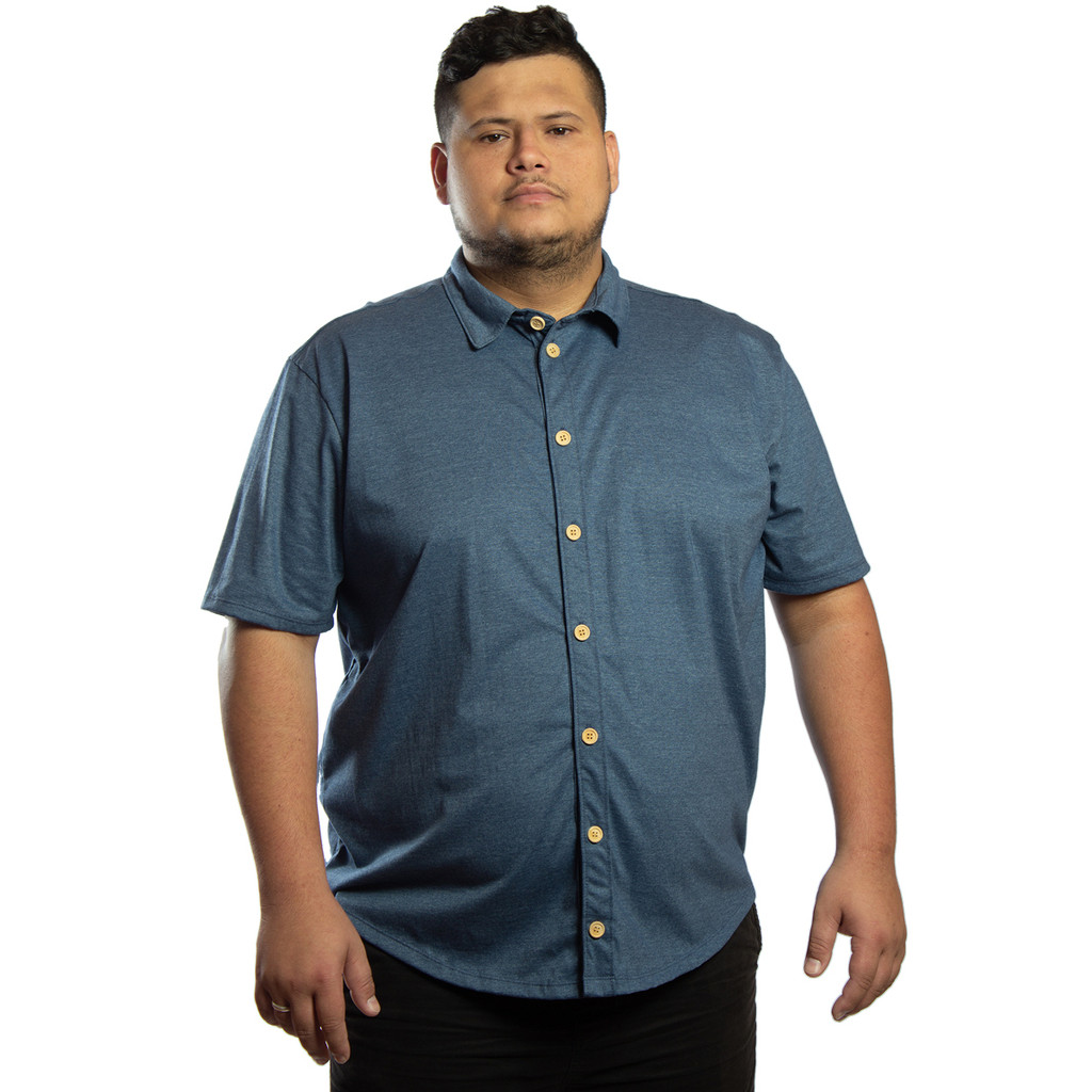 Camisa Masculina Plus Size De Botão Manga Curta De Malha Eco