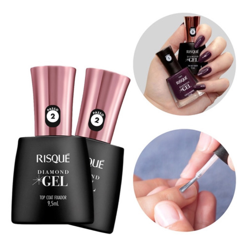 Esmalte Extra Brilho Top Coat Fixador Risqué Diamond Gel 9,5ml ( 2 ...
