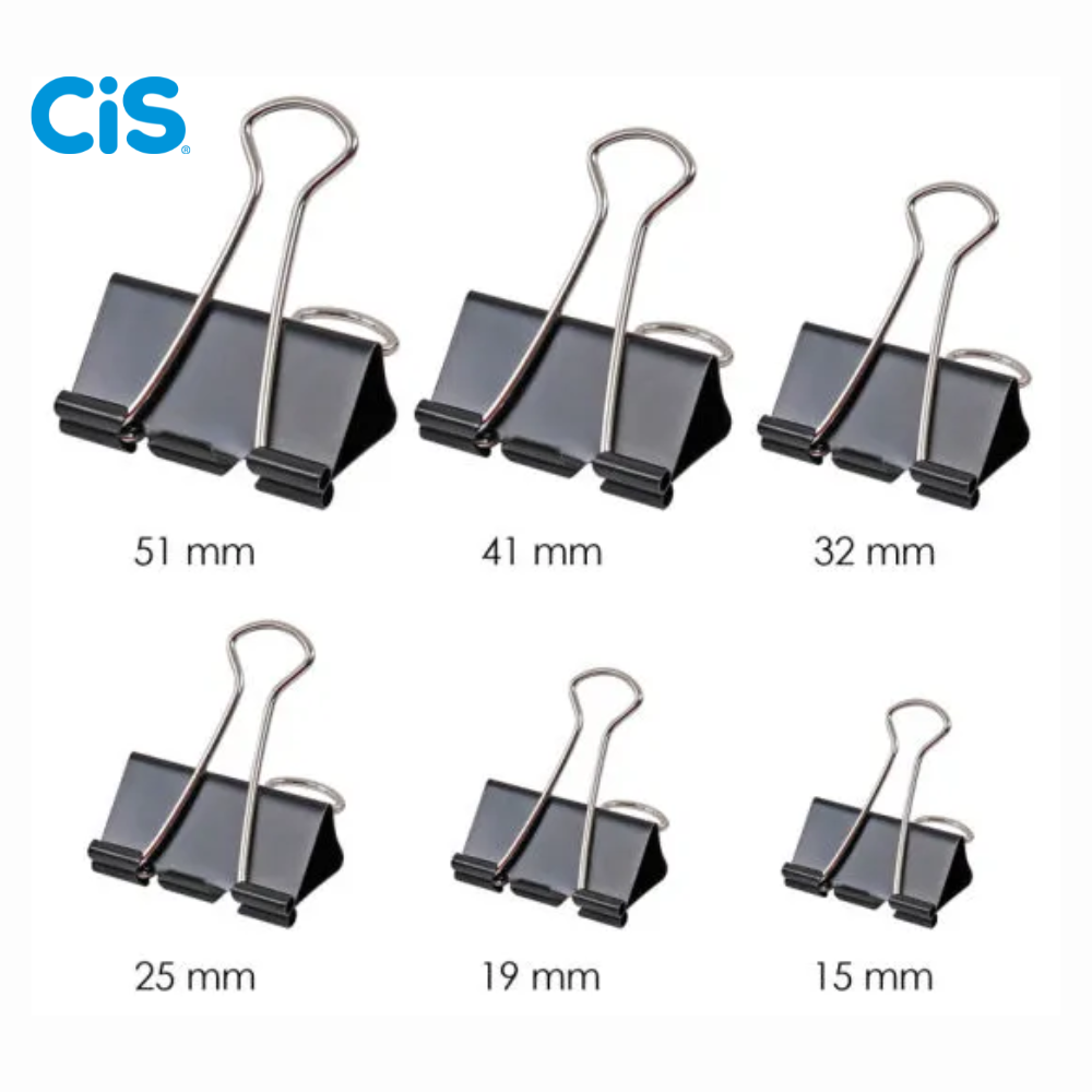 Prendedores de Papel Binder Clips Cis Preto Tamanhos 15mm 19mm 25mm 32mm 41mm 51mm