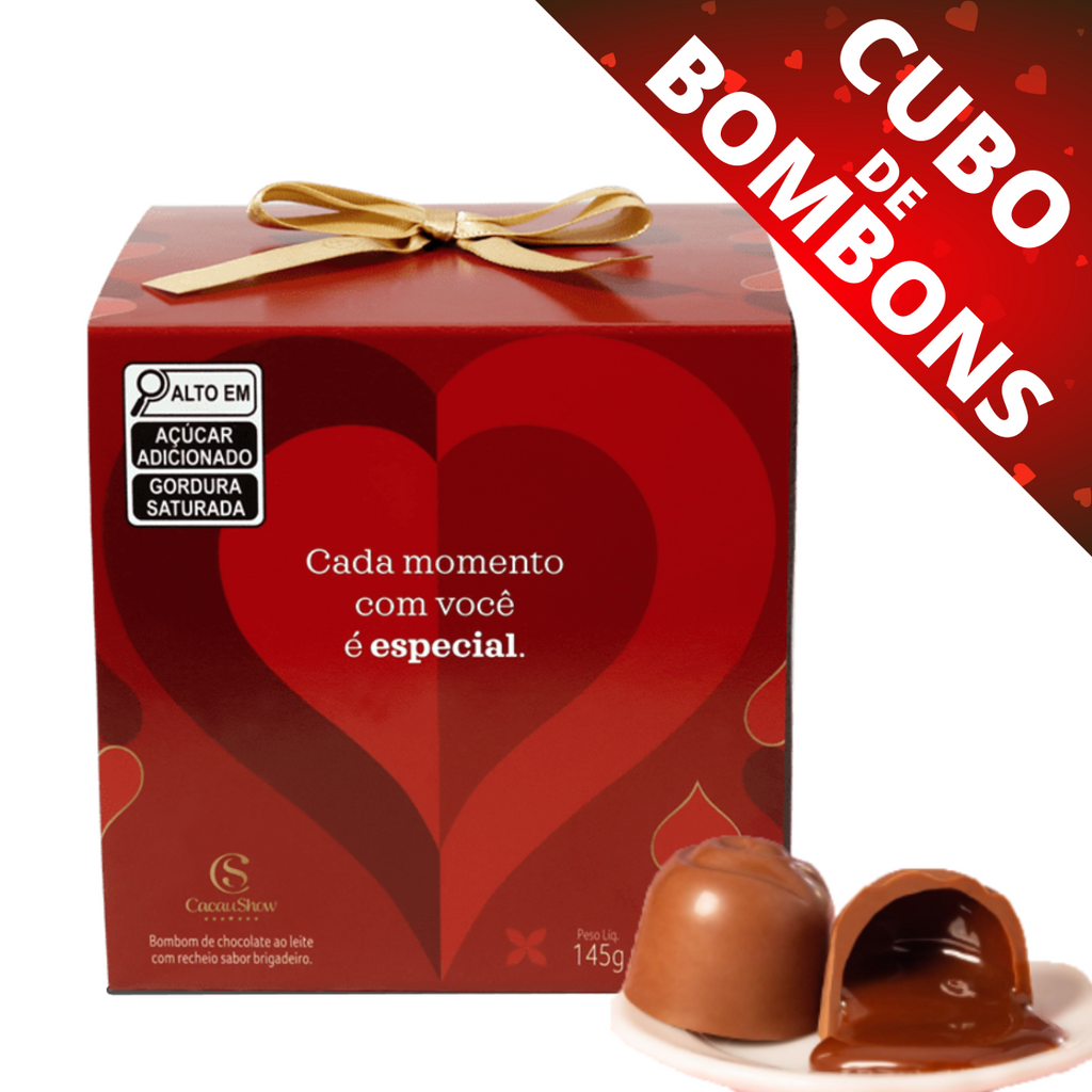 Caixa Cubo Cacau Show Bombons de Chocolate ao Leite com Recheio de Brigadeiro 145g