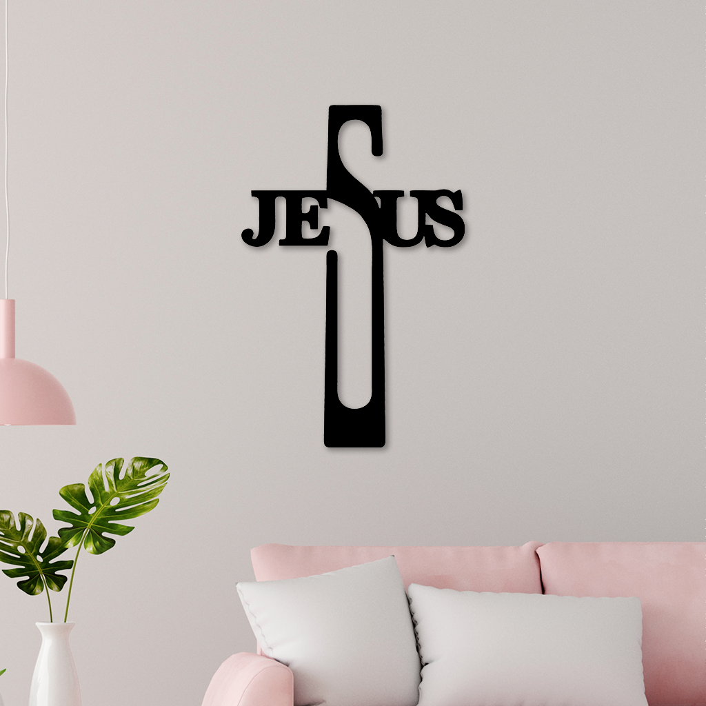Quadro Vazado em MDF Cruz Jesus 40x26