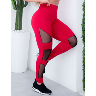 Calça Legging para Academia Feminina com Recortes em Tule