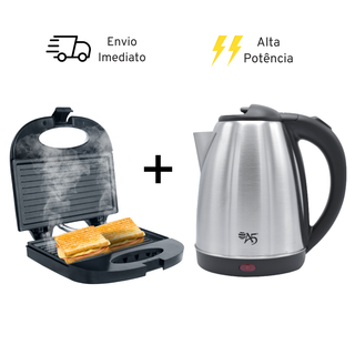 KIT SANDUICHEIRA GRILL E CHALEIRA ELÉTRICA JARRA INOX LIVING