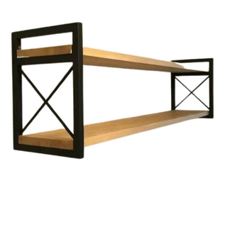 prateleira x estilo industrial com ate 120cm em ferro e madeira selada e tingida na cor mel