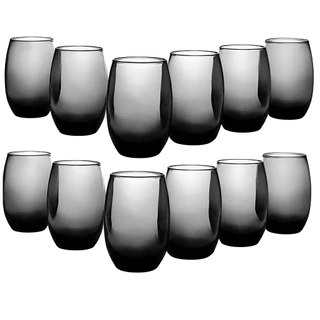 Jogo De Copos de Vidro Long Drink Fumê Preto Escuro 465ml 12 Peças Nadir Figueiredo