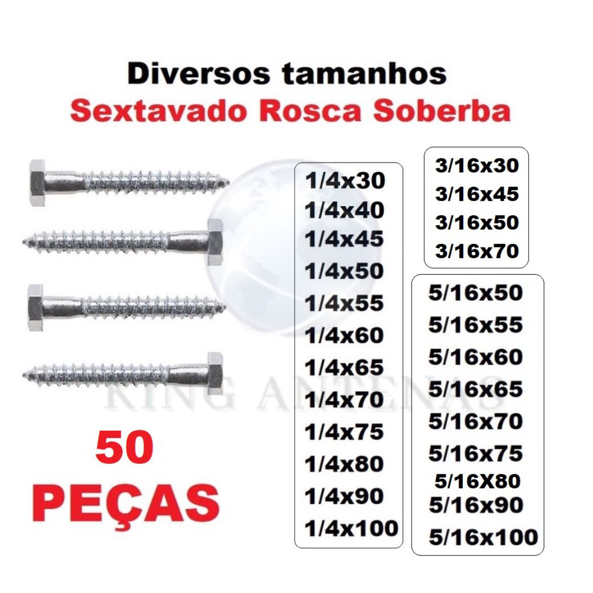 Parafuso Sextavado Rosca Soberba 1/4 - 3/16 - 5/16 - 50 PEÇAS