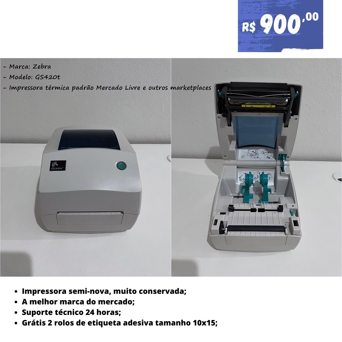 Impressora Zebra De Código De Barras Gc420t Etiquetas Padrão
