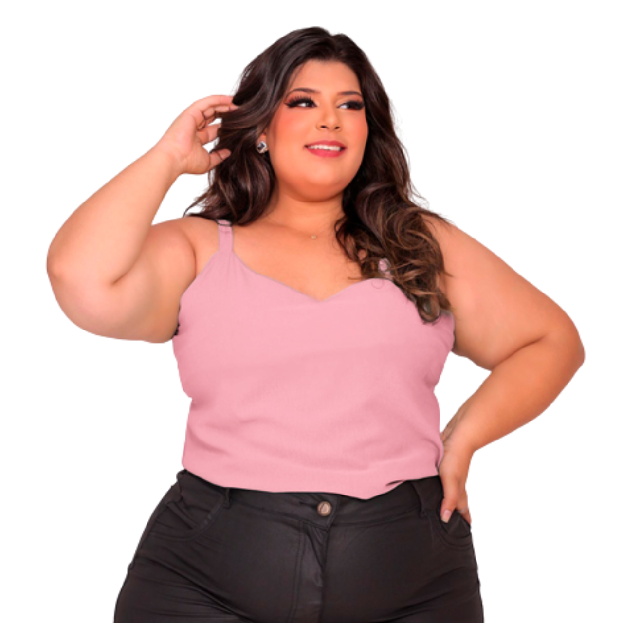 Blusa Feminina Básica Plus Size Crepe Dunas Alça Regulável Ajustável Regata Decote em V