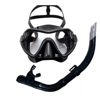 Kit Máscara Snorkel Mergulho Vidro Temperado + Respirador
