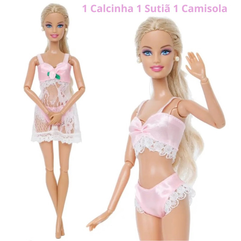 Lingerie Luxo Para Boneca Barbie Roupa Robe Calcinha Sutiã