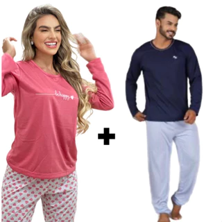 Kit Com 2 Pijama Adulto Longo Inverno Frio Feminino Masculino promoção