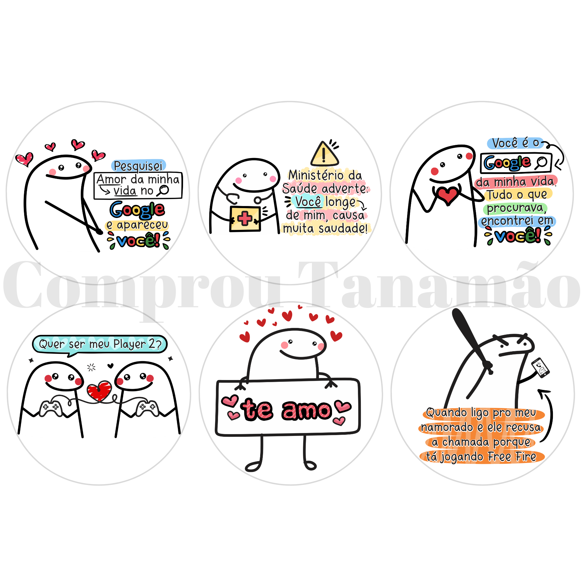 Folha C/ 6 Papel Arroz Flork Frases Namorados Bolo Aniversário Festa - 9 Cm Cada