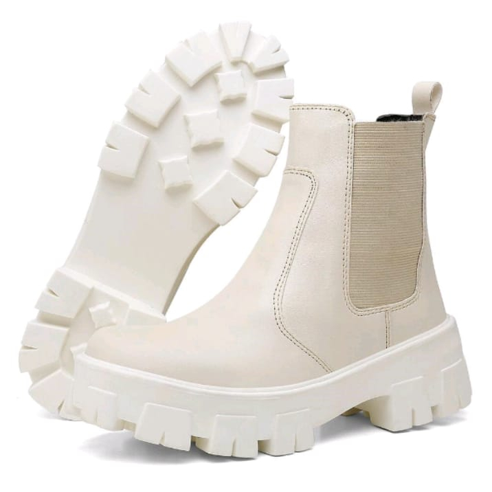 Bota Coturno Chelsea Feminina Lançamento Promoção Tratorada Blogueira Confortavel Off White